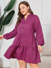 Plus Size Casual Dress Women's Plus Solid Lantern Sleeve Notched Neck