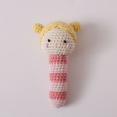 Crochet Rattle Baby Teether Toy Knitted Doll with Built in Bell 3D Rich Details