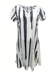 Striped V Neck Dress Short Sleeve Casual Dress