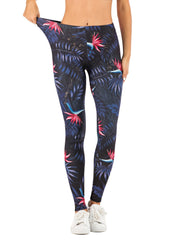 Night Flowers Print Slim Leggings for Women