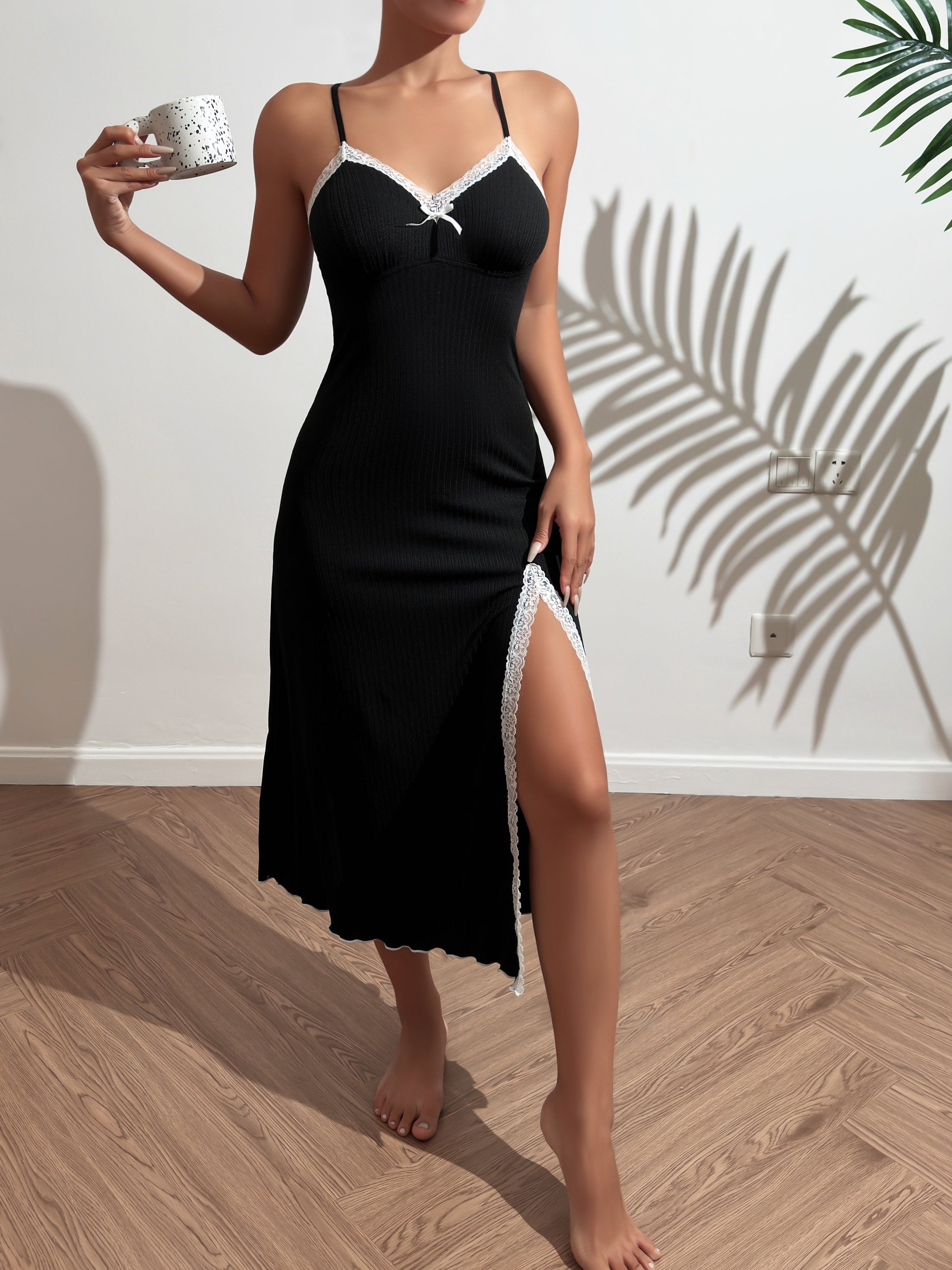 Lace Slip Nightdress Split Sleep Dress Women's Sleepwear