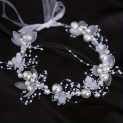 Crystal Pearl Flower Tiara Headband for Women
