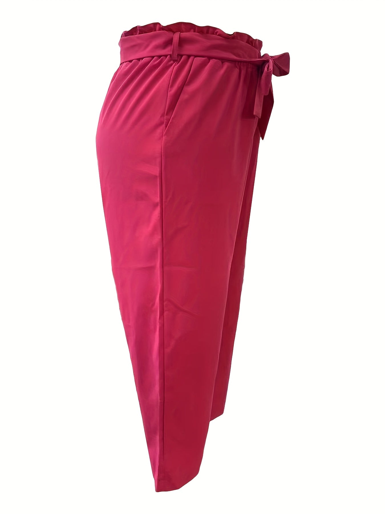  Solid Ruffle Trim Wide Leg Trousers