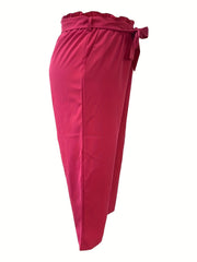  Solid Ruffle Trim Wide Leg Trousers