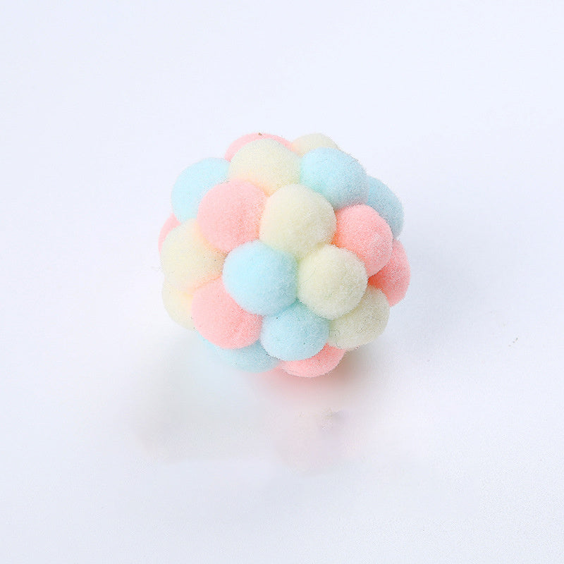 Rainbow Wool Ball Toy with Bell for Playful Cats