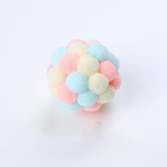 Rainbow Wool Ball Toy with Bell for Playful Cats