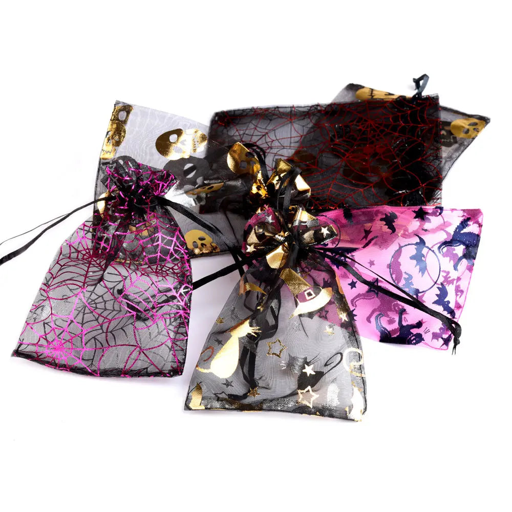 25pcs/lot Skull Halloween Organza Bag Bone Printing Party Candy Gift Packaging