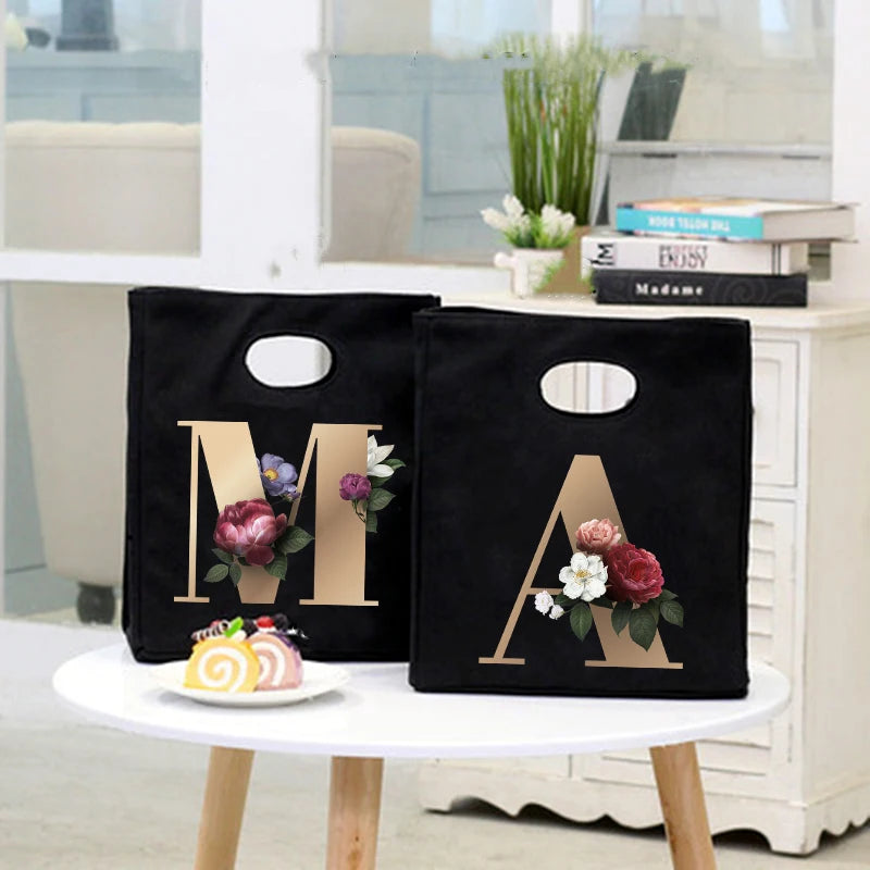 Initial Letter Print Cooler Lunch Bag Insulated Bento Box Tot