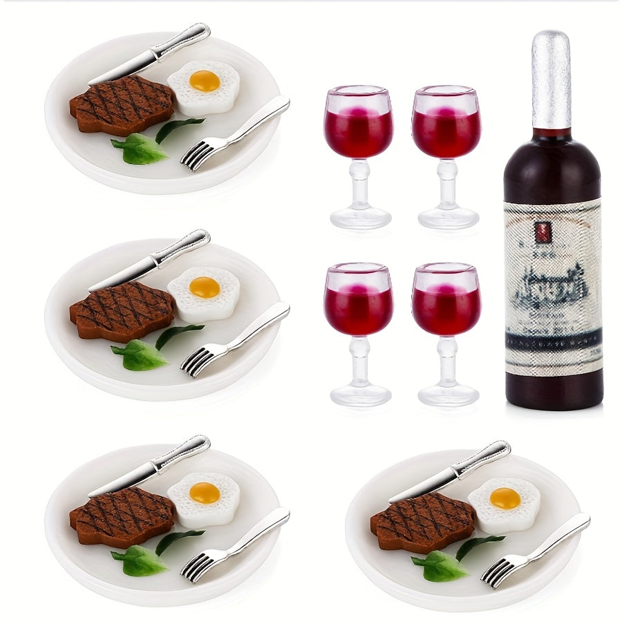 Dollhouse Red Wine & Steak Set - DIY Home Scene Prop