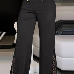  Solid Lace High Rise Flared Leg Trousers