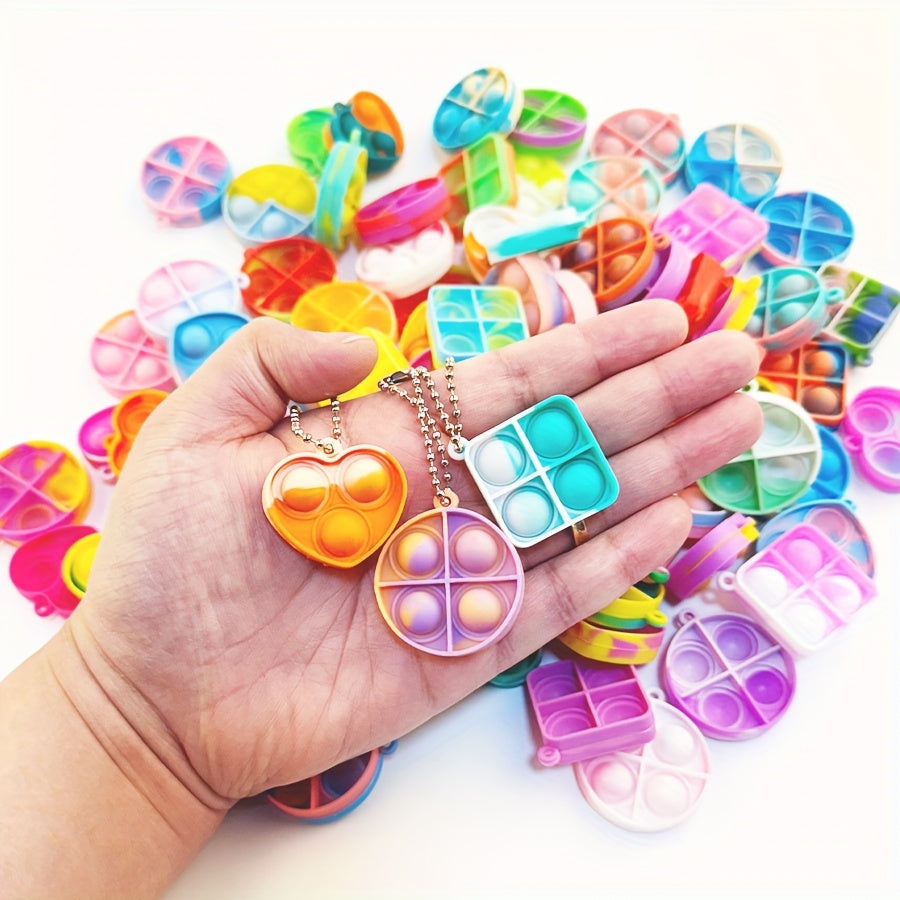 10pcs Mini Pop Toys Keychains Assorted Colors 5 Unique Shapes