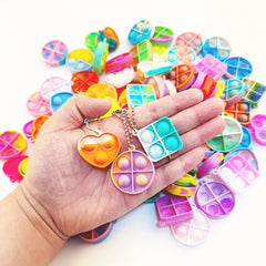 10pcs Mini Pop Toys Keychains Assorted Colors 5 Unique Shapes