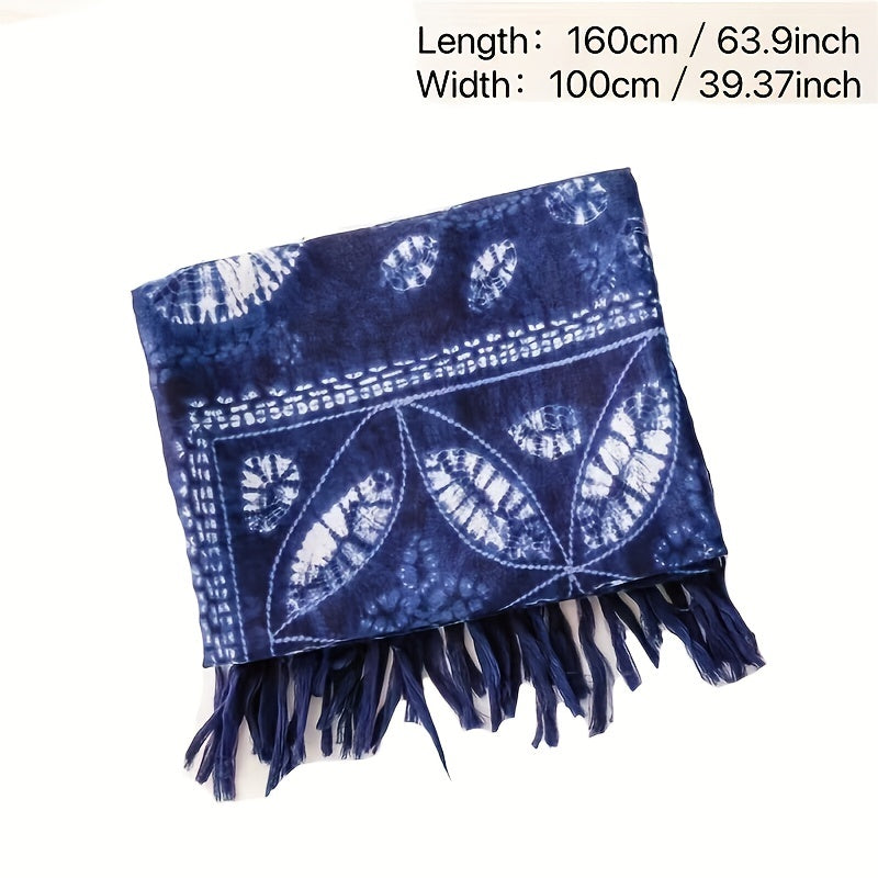 Geometric Leaf Print Scarf Tassel Shawl Vintage Hijab Boho Turban