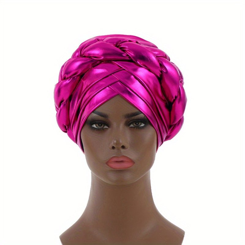 Rose Red Turban Cap Hot Stamping Braided Hijab Hat