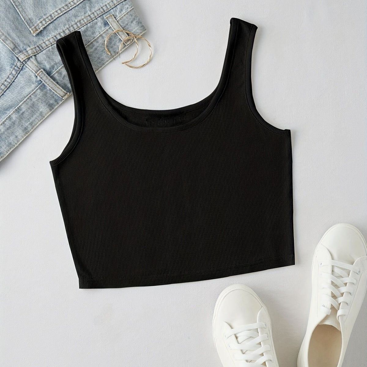 Rib Knit Crop Top Stretchy Tank