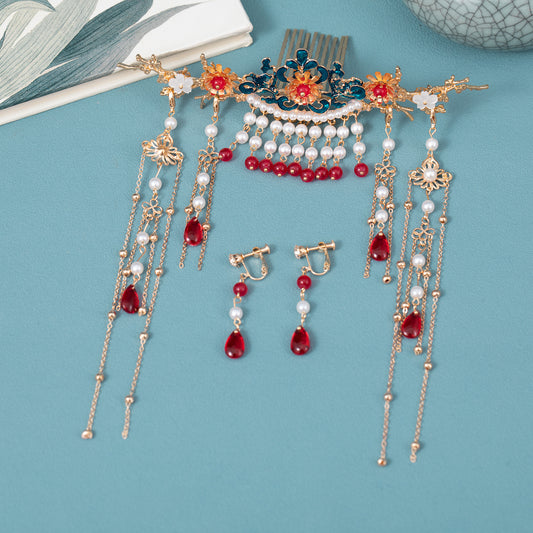 Faux Pearl & Tassel Decor Hair Comb Vintage Headwear