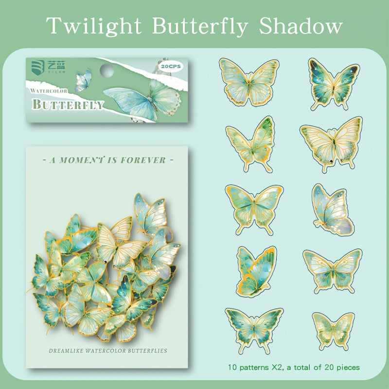 20pcs Butterfly Stickers Self Adhesive Golden Foil for Journals Laptop