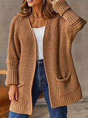  Solid Chunky Long Sleeve Open Front Cardigan