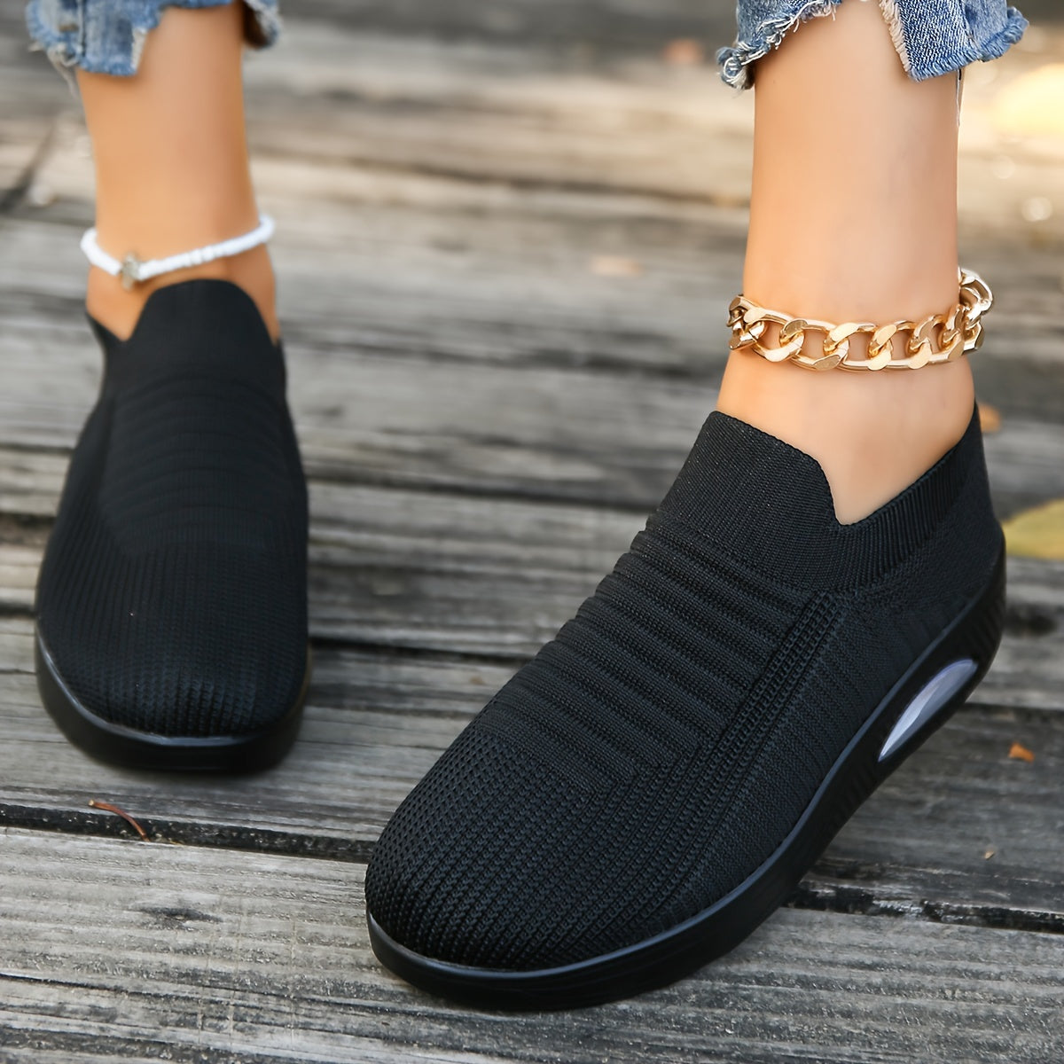 Women's Air Cushion Chunky Sneakers Breathable Slip-On Walking Shoes