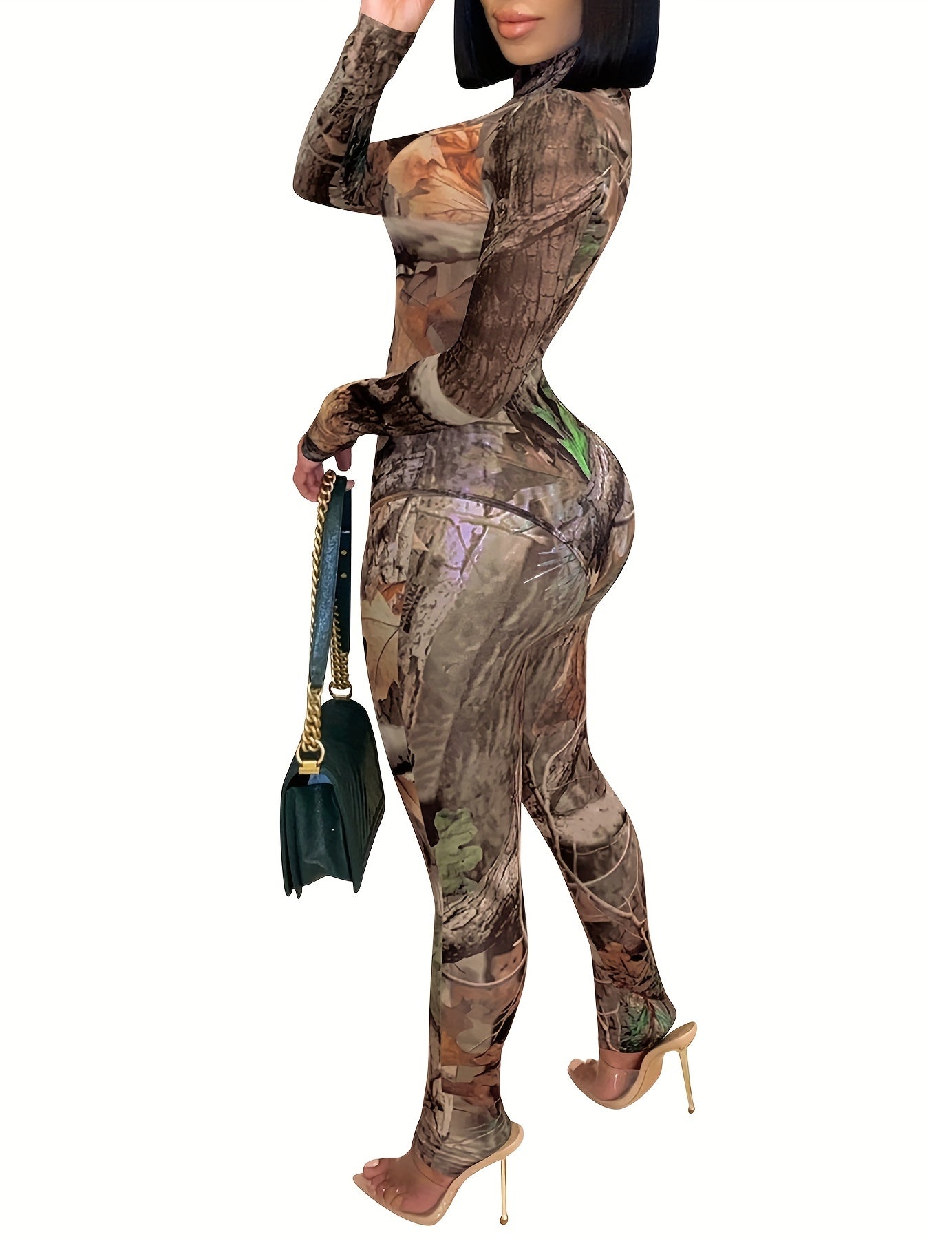Vintage Graphic Print 2pc Set Bodysuit & High Waist Pants Women's Clothing