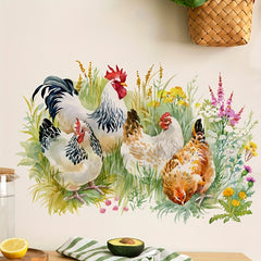 Pastoral Wall Sticker Grass Rooster Hen Pvc Waterproof Self-adhesive Removable