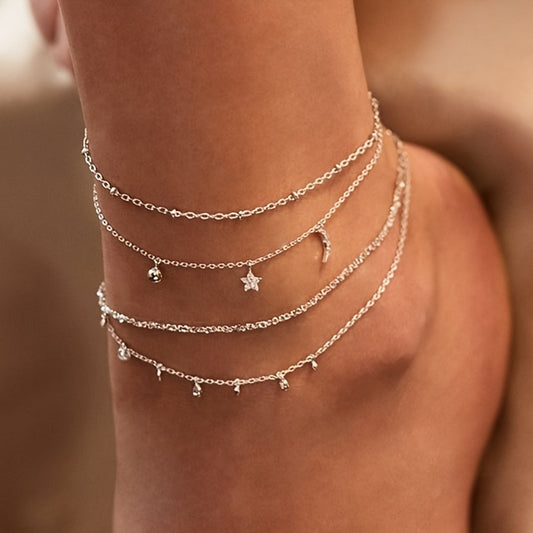 Moon & Star Chain Anklet Dainty Foot Jewelry 1 Pc