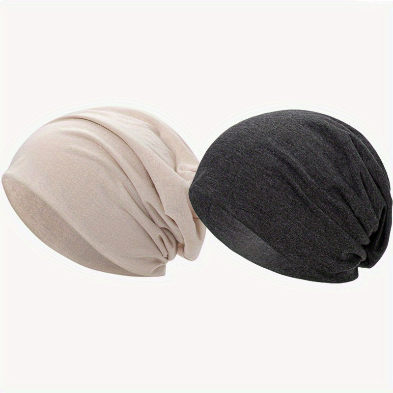 2pcs Solid Thin Headgear Hat European American Autumn Winter Warm Cap