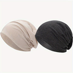 2pcs Solid Thin Headgear Hat European American Autumn Winter Warm Cap