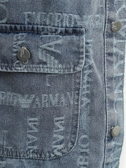 Letter Print Denim Jacket Men's Casual Lapel Button Up Coat