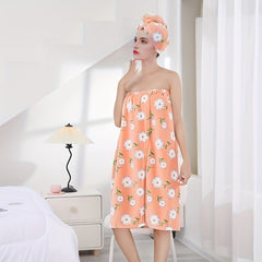 2pcs Coral Velvet Bath Wrap Towel & Hair Cap