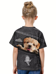 Kids 3D Dog Graphic Tee Breathable Summer Pullover Sports Top