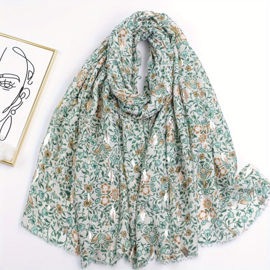Rose Flower Scarf Boho Frayed Edge Shawl Head Wrap Sunscreen Windproof