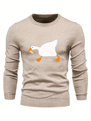 Duck Print Knit Sweater Men's Casual Warm Crew Neck Pullover