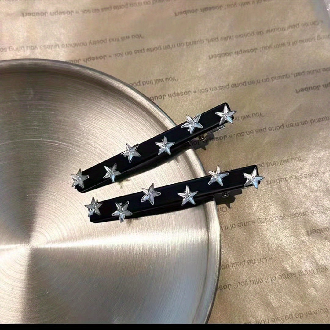 Y2K 2pcs Star Hair Clip Metal Duck Billed Clip for Side Hair Bangs