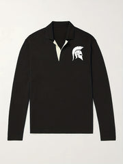 Warrior Helmet Pattern Knit Polo Shirt Men's Casual Lapel Sweater