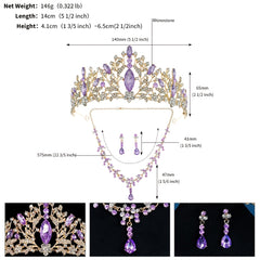 3PC Wedding Jewelry Set Necklace Earrings Crown Bridal Accessory