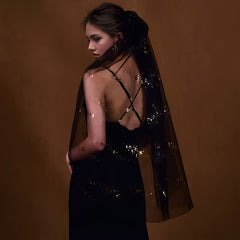Golden Sequin Single Layer Wedding Veil for Stylish Bride