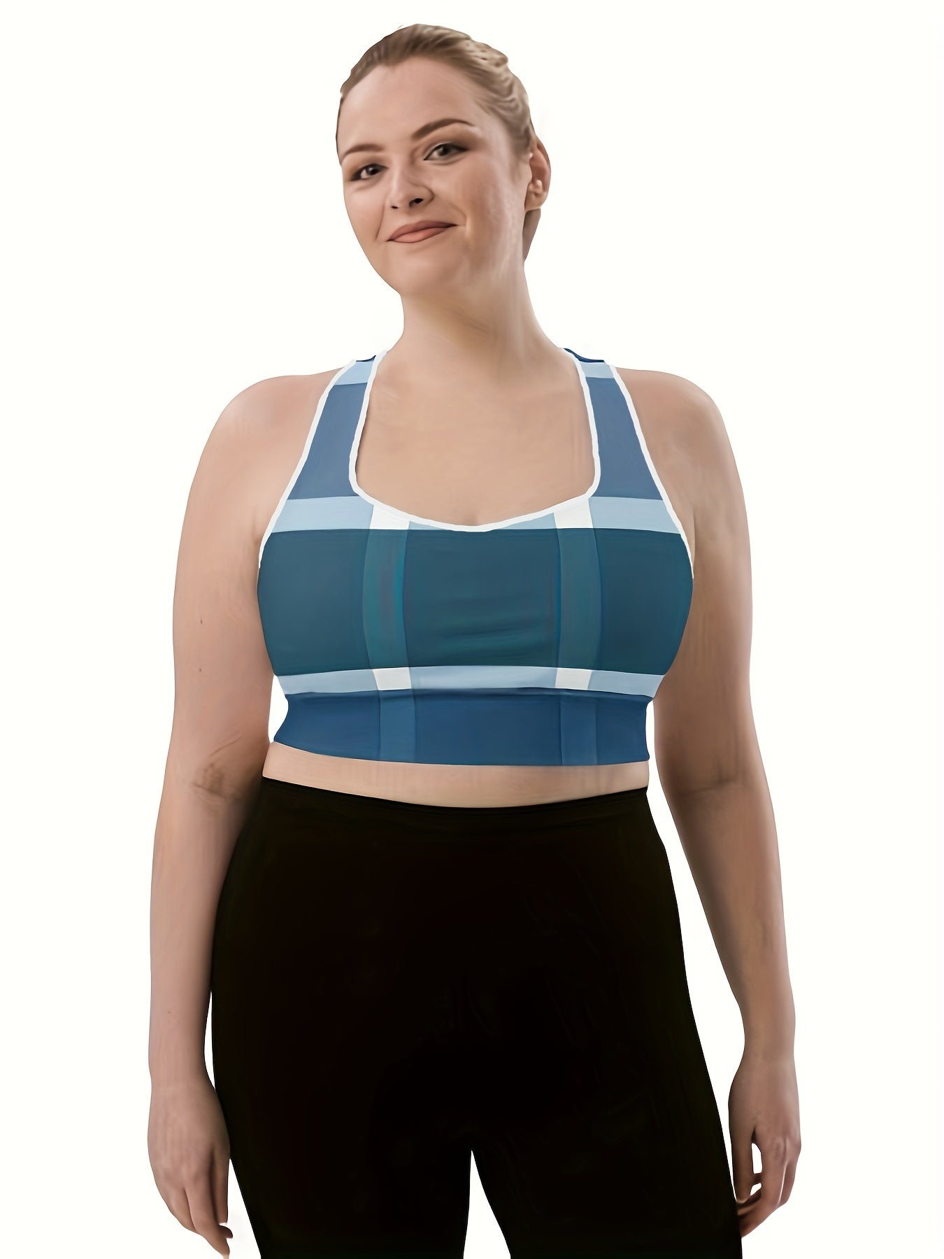  Plaid Print Round Neck Fitness Bra