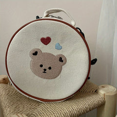 Kids Embroidery Bear School Bag Travel Backpack