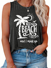  Coconut Tree & Slogan Print Tank Top
