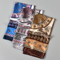 Floral Print Square Turban Silk Head Scarf Lightweight Scarf Bandana
