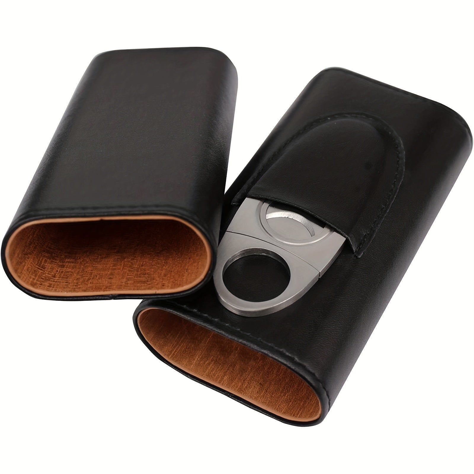 Classic PU Leather Cigar Storage Box with Cedar Wood Lining & Cutter