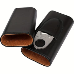 Classic PU Leather Cigar Storage Box with Cedar Wood Lining & Cutter