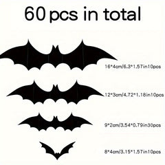 60 Halloween Bat Decorations 4 Sizes Realistic Scary Bat Stickers Home Decor