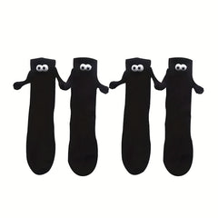 Creative Sweat-absorbing Mid-calf Socks with Magnetic Hand Holding Dolls