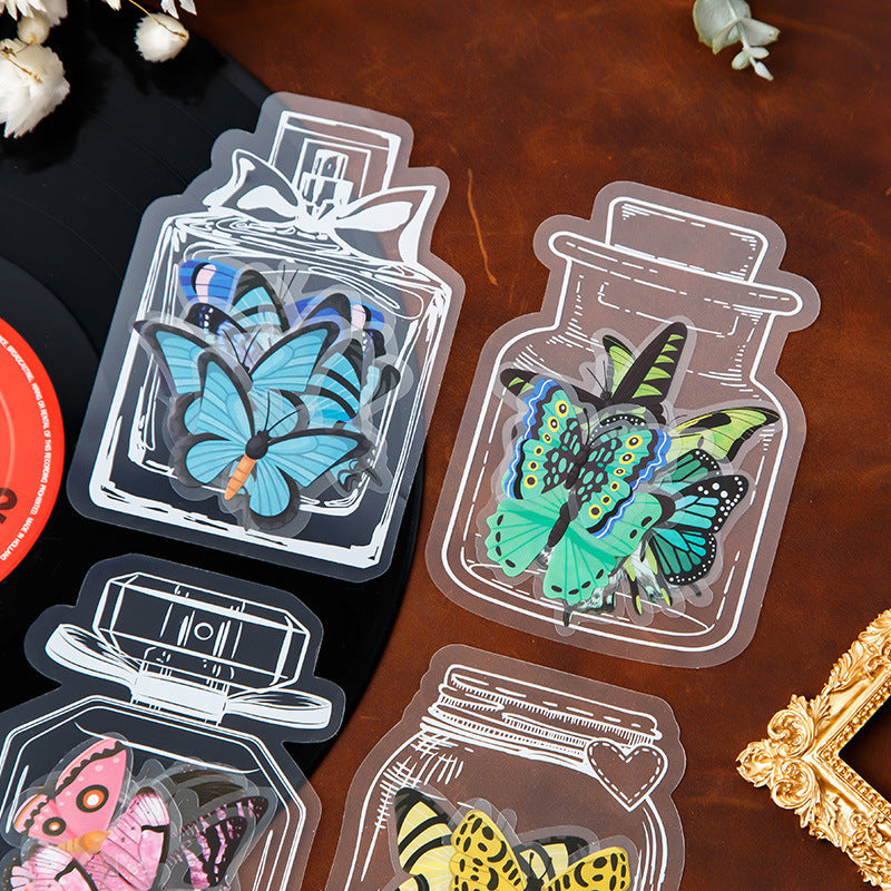 40pcs Glass Bottle Shaped PET Stickers with Floral Designs