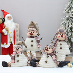 Sitting Snowman Decorative Doll with Pointed Hat for Christmas Tree
