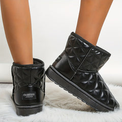 Women's Quilted Pattern Ankle Boots Round Toe Warm Winter Snow Boots