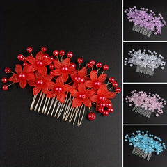Crystal Flower Hair Comb Wedding Bridal Hair Comb Faux Pearl Flower Insert Comb