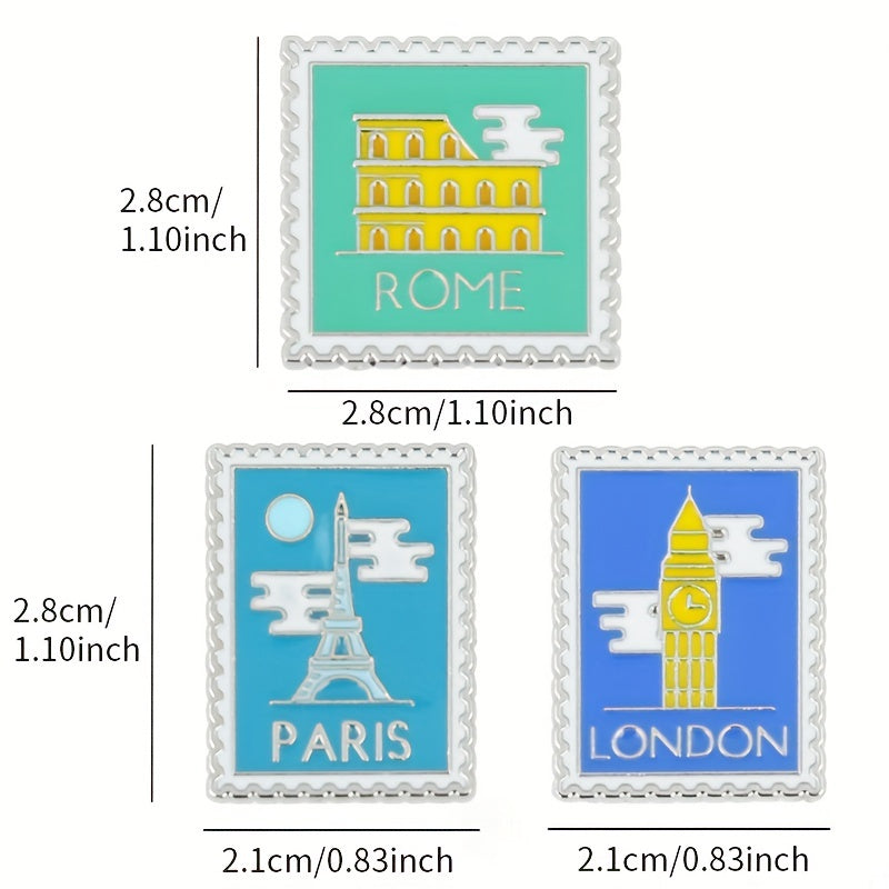 Zinc Alloy Landmark Brooch London Paris Rome